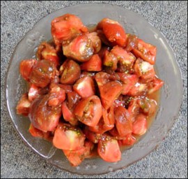 Freshly chopped and skinned, end-of-season tomatoes